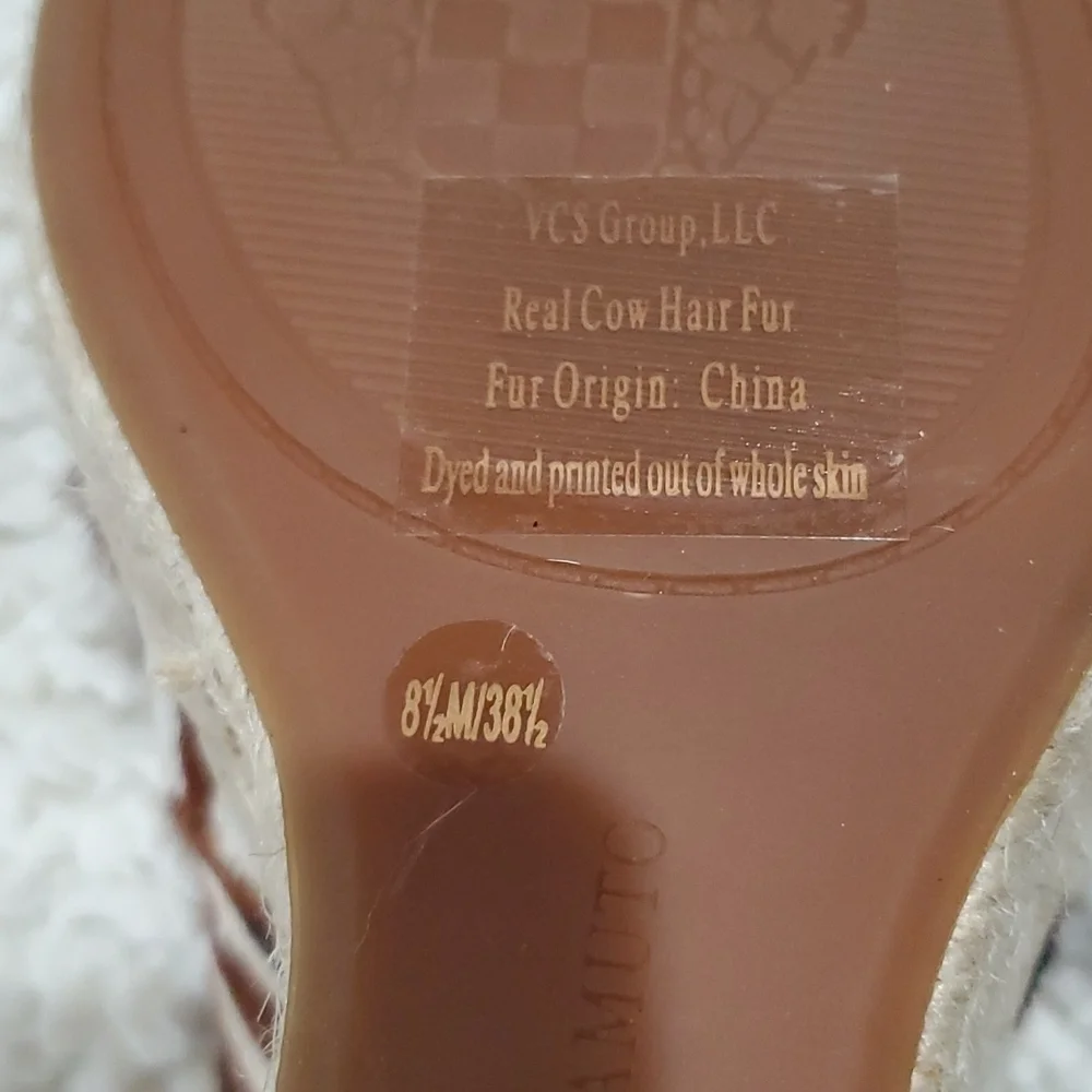 Vince camuto wedge platform espadrille zebra cow hair peep toe shoes